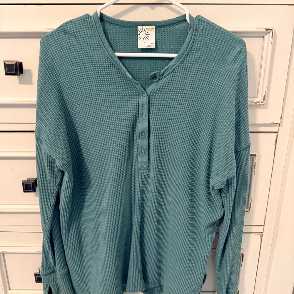aerie Waffle Henley Long Sleeve Top